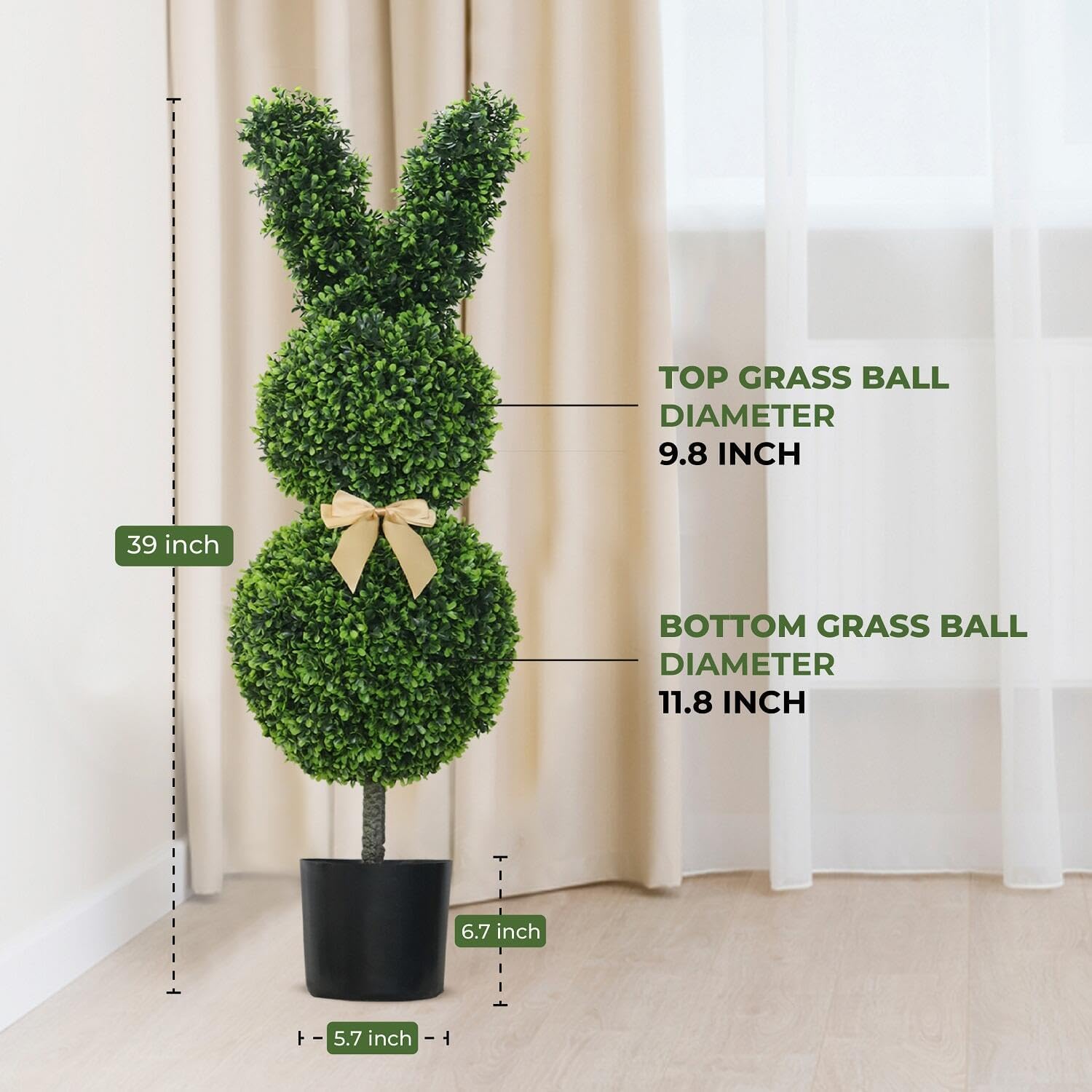 Topiario de conejo para exteriores, árbol topiario artificial verde en forma de conejo, plantas de arbusto de boj sintético, planta topiaria de boj de conejo de Pascua para decoración de porche en