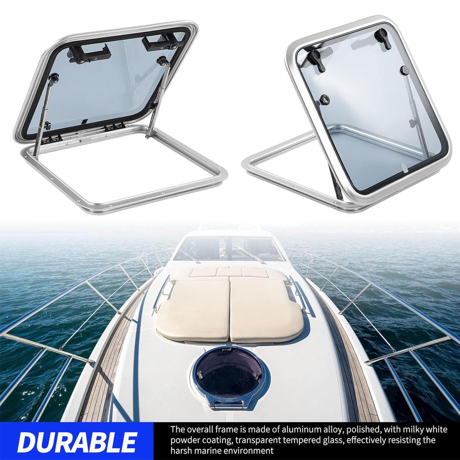 Quadratische Decksluke/Marineluken-Bullauge – 3 Mm Dicke Aluminiumluke mit Gehärtetem Glas 550 X 550 Mm für Boot/Yacht/Wohnmobil