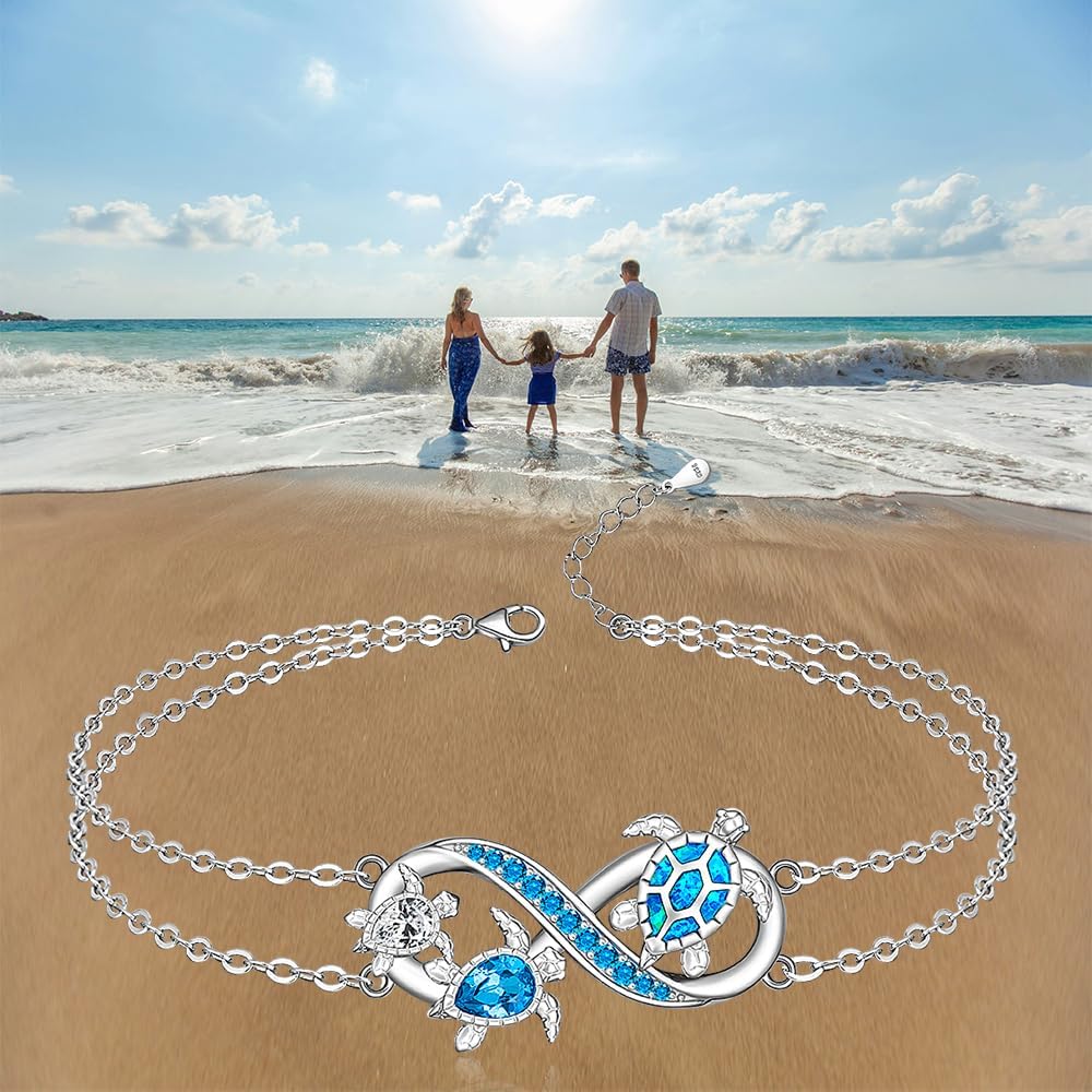 Fenthring Turtle Anklets for Women Sterling Silver Sea Turtle Ankle Bracelets Blue Opal Infinity Jewelry Mothers Day Gifts - Image 4