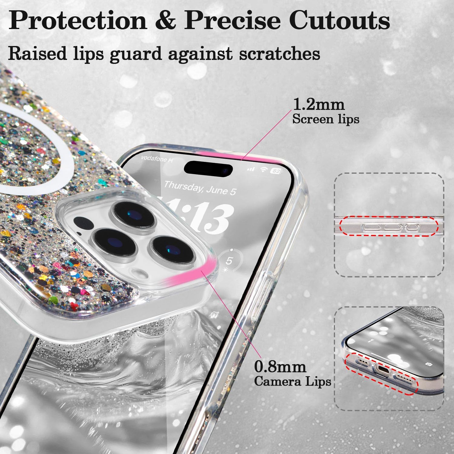 UEEBAI Glitter Case Magnetic for iPhone 16 Pro Max Case, Luxury Shiny Bling Sparkly Phone Cover Compatible with MagSafe, Wireless Charge Crystal Diamonds Shiny Cover for Women - Black - Image 4