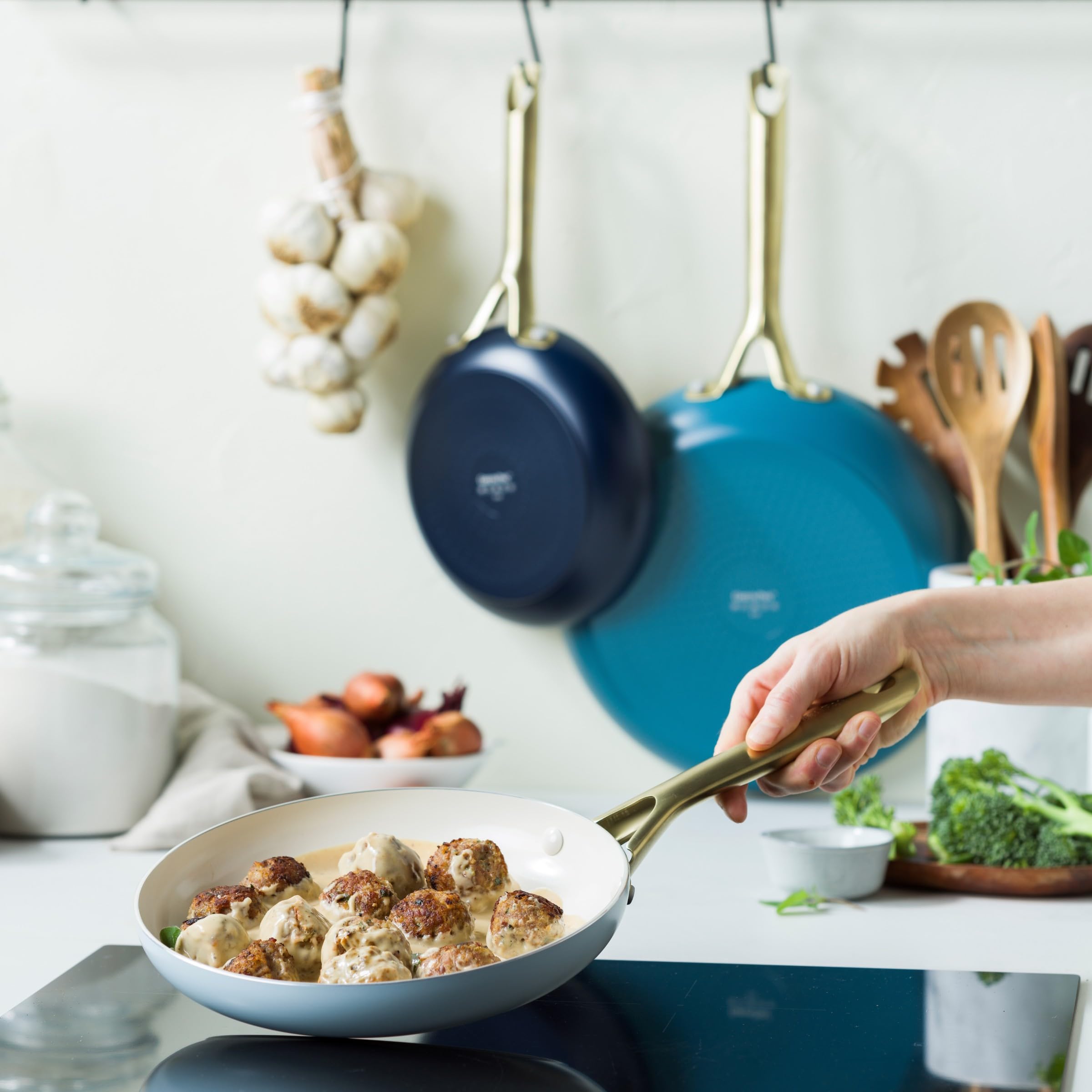 GreenPan Shades Set 3 Padelle Ceramica Antiaderente, Ø 20/24/28 cm, Senza PFAS, Alluminio Riciclato, Compatibile Induzione, Adatte al Forno 220 °C, Lavastoviglie, Coastal