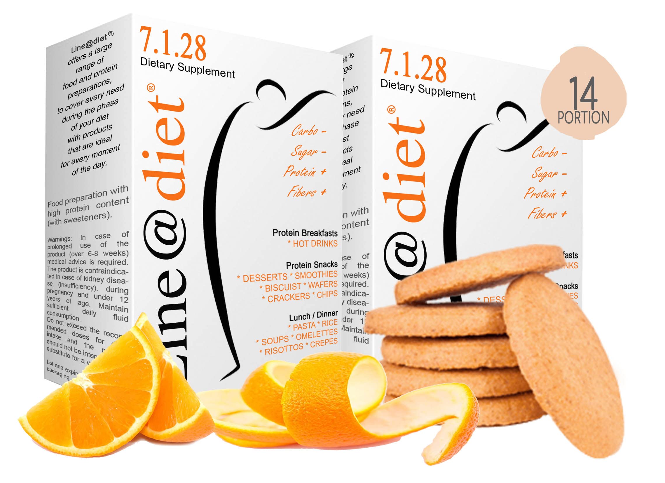 Biscotti proteici Lineadiet - 14 monoporzioni di biscotti gusto arancia - 29% proteine, ridotto contenuto di carboidrati e zuccheri (70 biscotti totali)