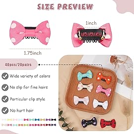 40PCS Baby Girls Fine Hair Clips 1.75Inch Grosgrain Ribbon Hair Bows Snap Hair Clips Barrettes Handmade Hair Accessories For Girls Newborns Infants Toddlers