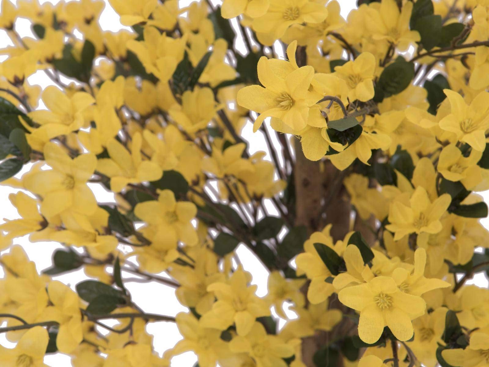 Albero Artificiale Forsythia Con Fiori Gialli - 150 Cm, Tronco In Vero Legno E Liane, In Vaso Di Cemento, Pianta Finta Per Decorazione Primaverile, Lilla Oro