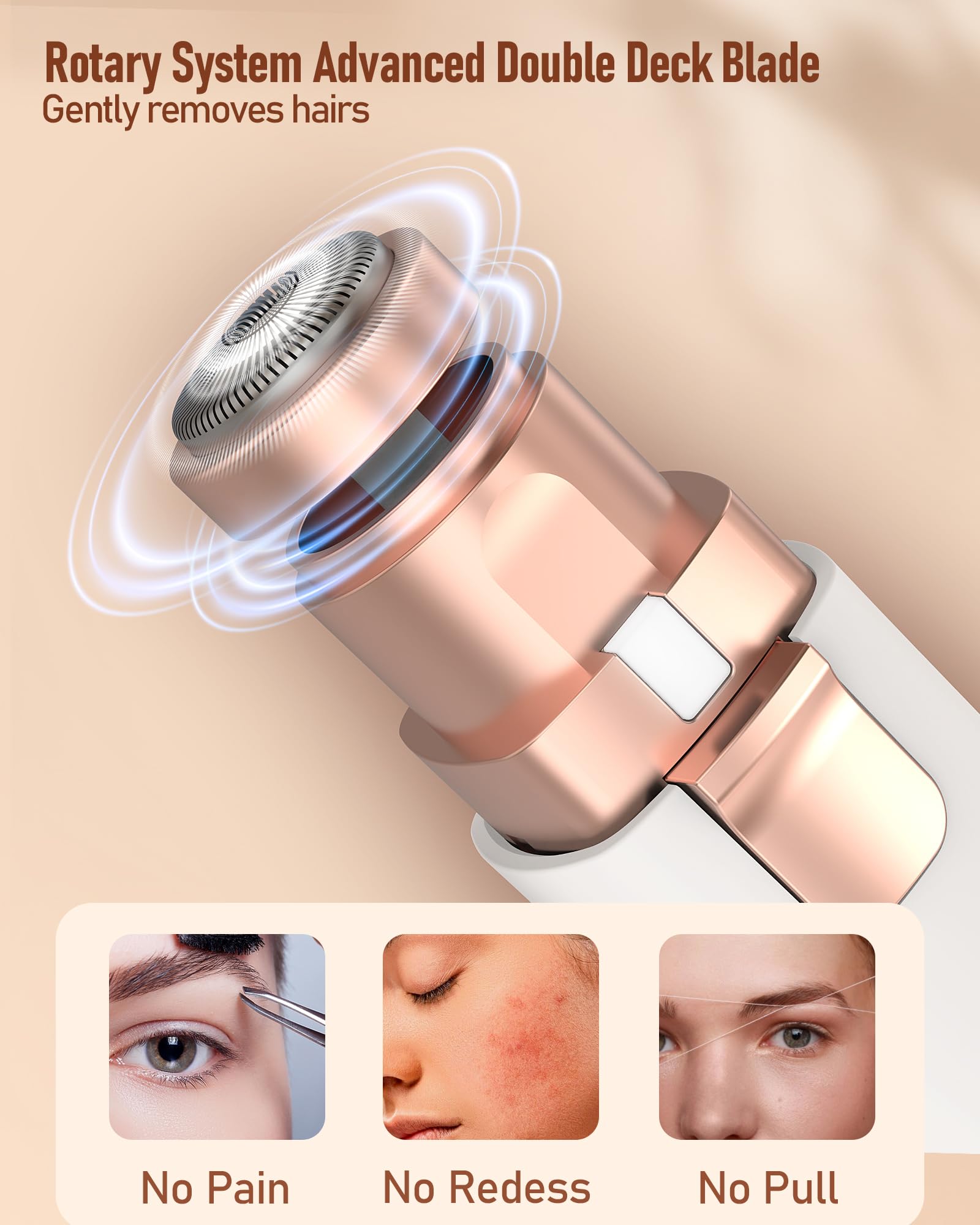 Rasuradora Facial Mujer recortadora de cejas electrica: iFANZETECH Rasuradora Facial Electrica Eliminar el Vello sin Dolor con Luz Smartlight Labio Superior, Barbilla, Mejillas y Cejas Regalo Mujer — view 3