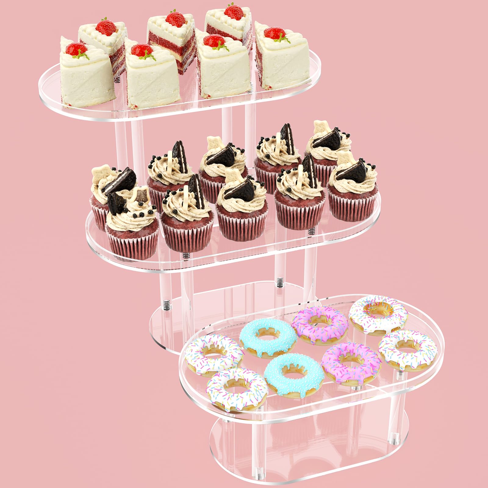 Présentoir à dessert acrylique transparent NiHome lot de 3 supports gâteau buffet