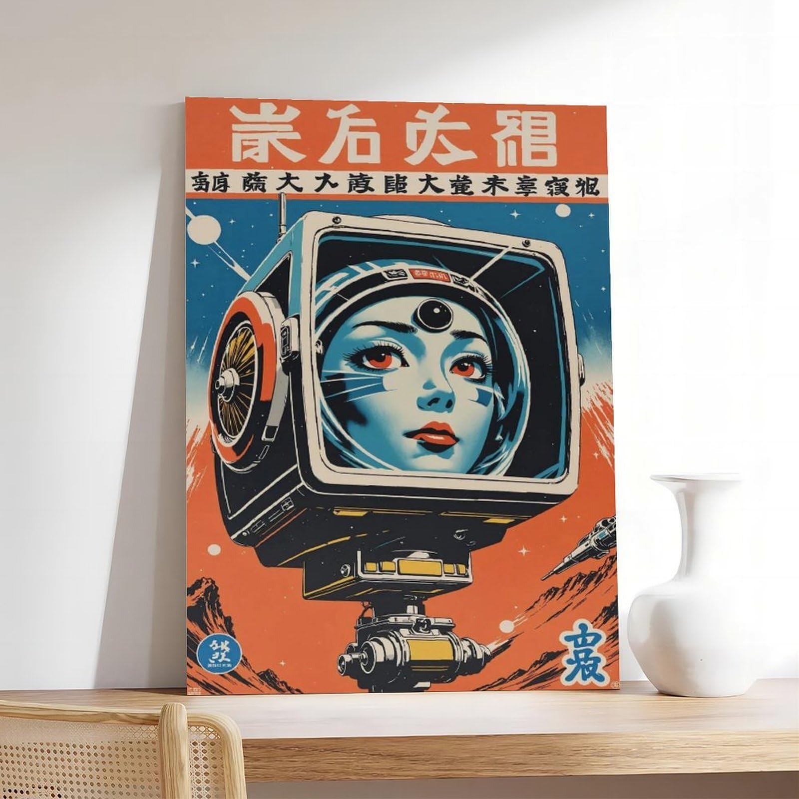 Poster su tela, stile retrò, avventura spaziale, fantascienza, arte (1), decorazione artistica da parete per soggiorno, camera da letto, 60 x 90 cm