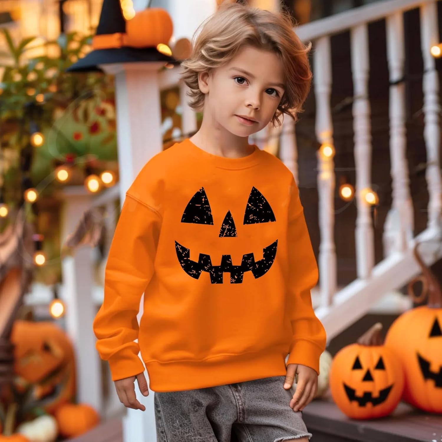 Toddler Boy Girl Halloween T-Shirt Kids Pumpkin Face Stripe Patchwork Long Sleeve Shirts Outfit 2-3 Years - Image 2