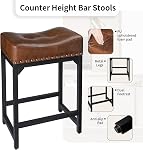 Bar Stools Set of 2, Counter Height Bar Stools for Kitchen Counter, 24 Inch Saddle Barstools, Counter Height Stools for Kitchen Island Support 300 LBS-Brown