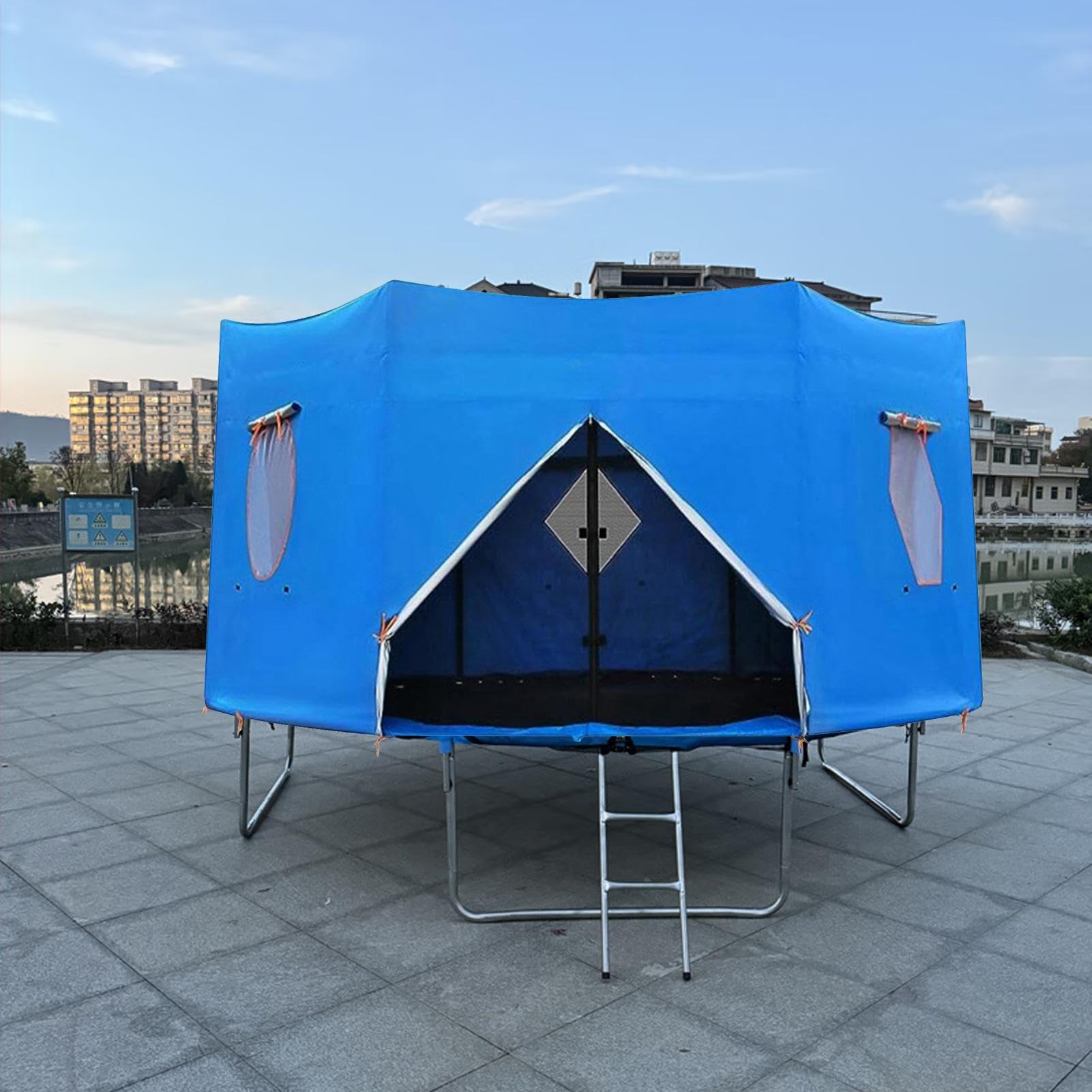 Cubierta plegable para cama elástica, 14 pies redonda cubierta para tienda de cama elástica | Cubierta superior transpirable, accesorio necesario para trampolín para camas elásticas con 8 barras,