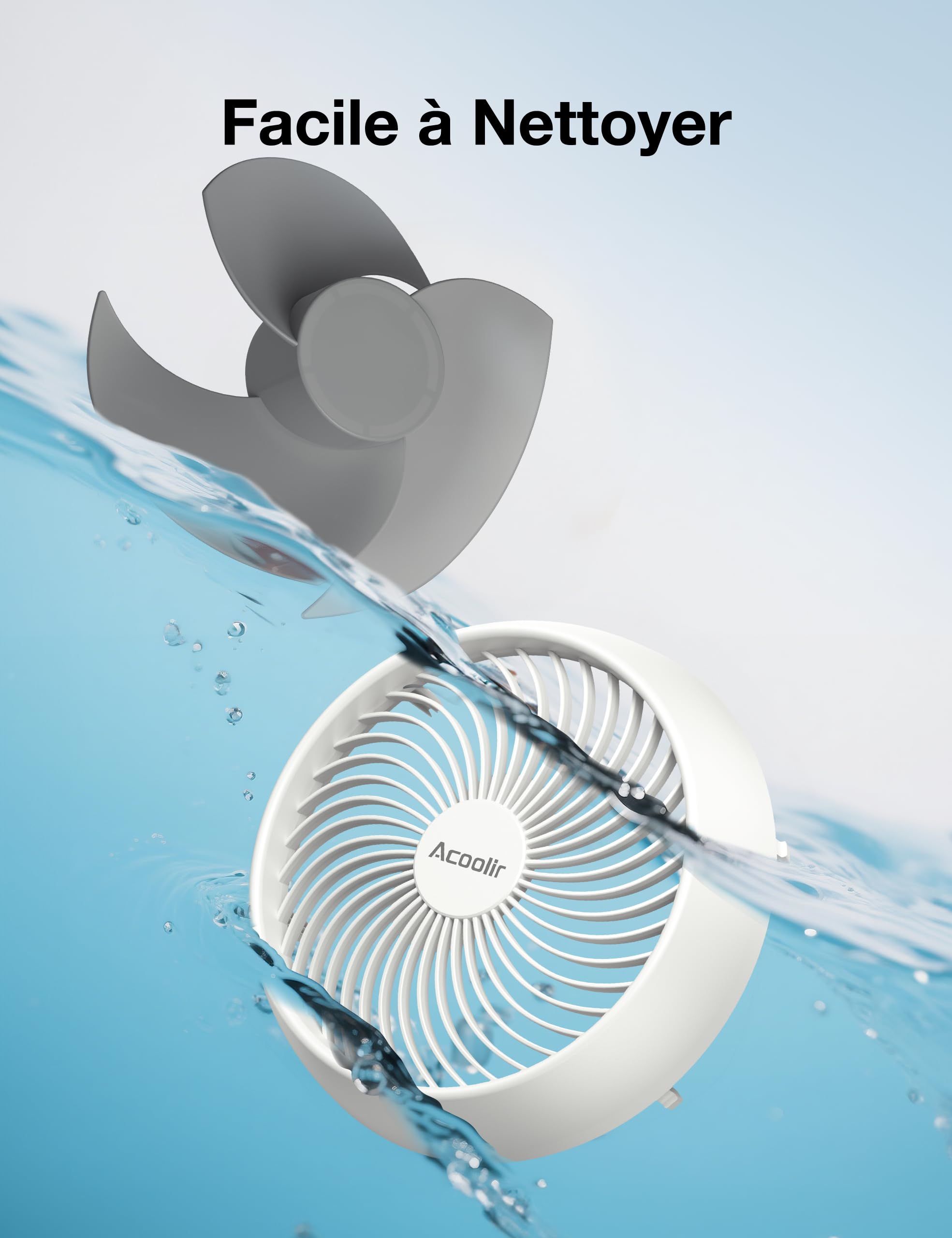 Acoolir Ventilateur de Bureau, Ventilateur Silencieux Ultra 24 dB, Double Oscillation 70° horizontale & 100° Verticale, 3 Vitesses, Petit Ventilateur de Table pour Chambre Bureau Salon, Blanc Gris