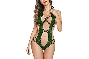 Women's Deep V Halter Lingerie Teddy One-Piece Bodysuit Lace Babydoll