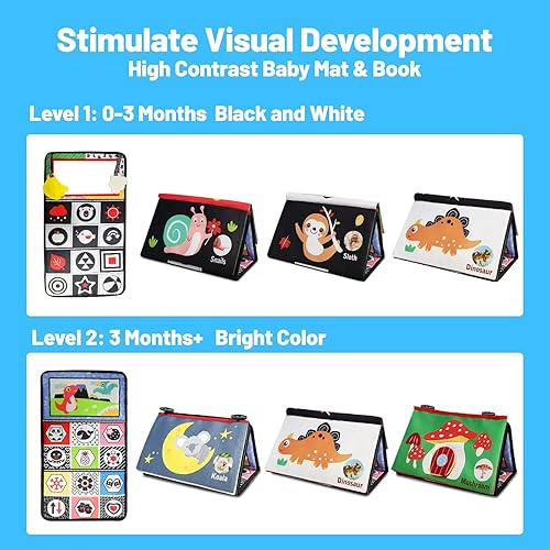 Miniatura 4 de Juguetes para recién nacidos de 0 a 3 meses de desarrollo cerebral. Juguetes para bebés con libro arrugado de alto contraste y mordedor. Juguete