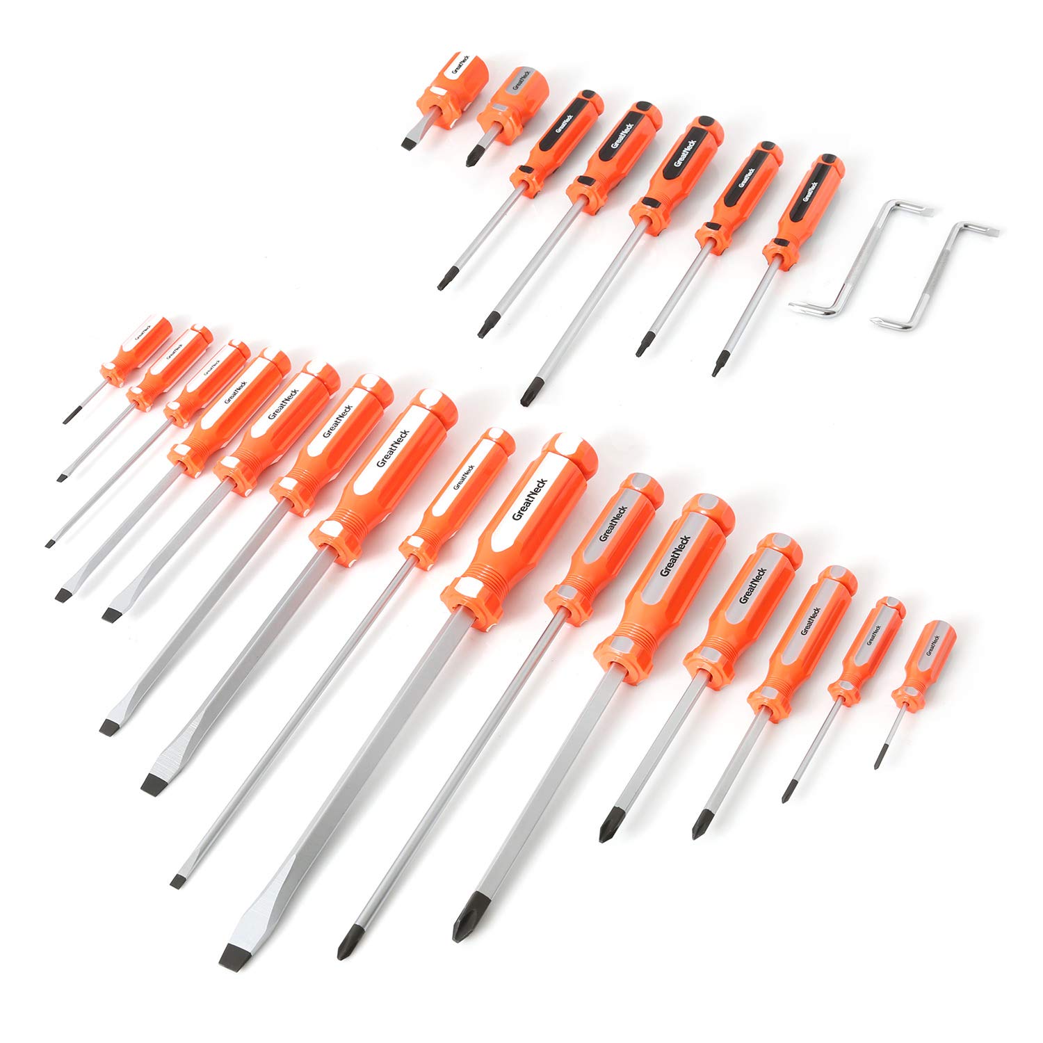 GreatNeck 73777 24-PC Screwdriver Set, Phillips, Slotted, TORX, and Offset Drivers, Chrome Vanadium Steel Shaft Screwdrivers, Magnetized Tip Screw