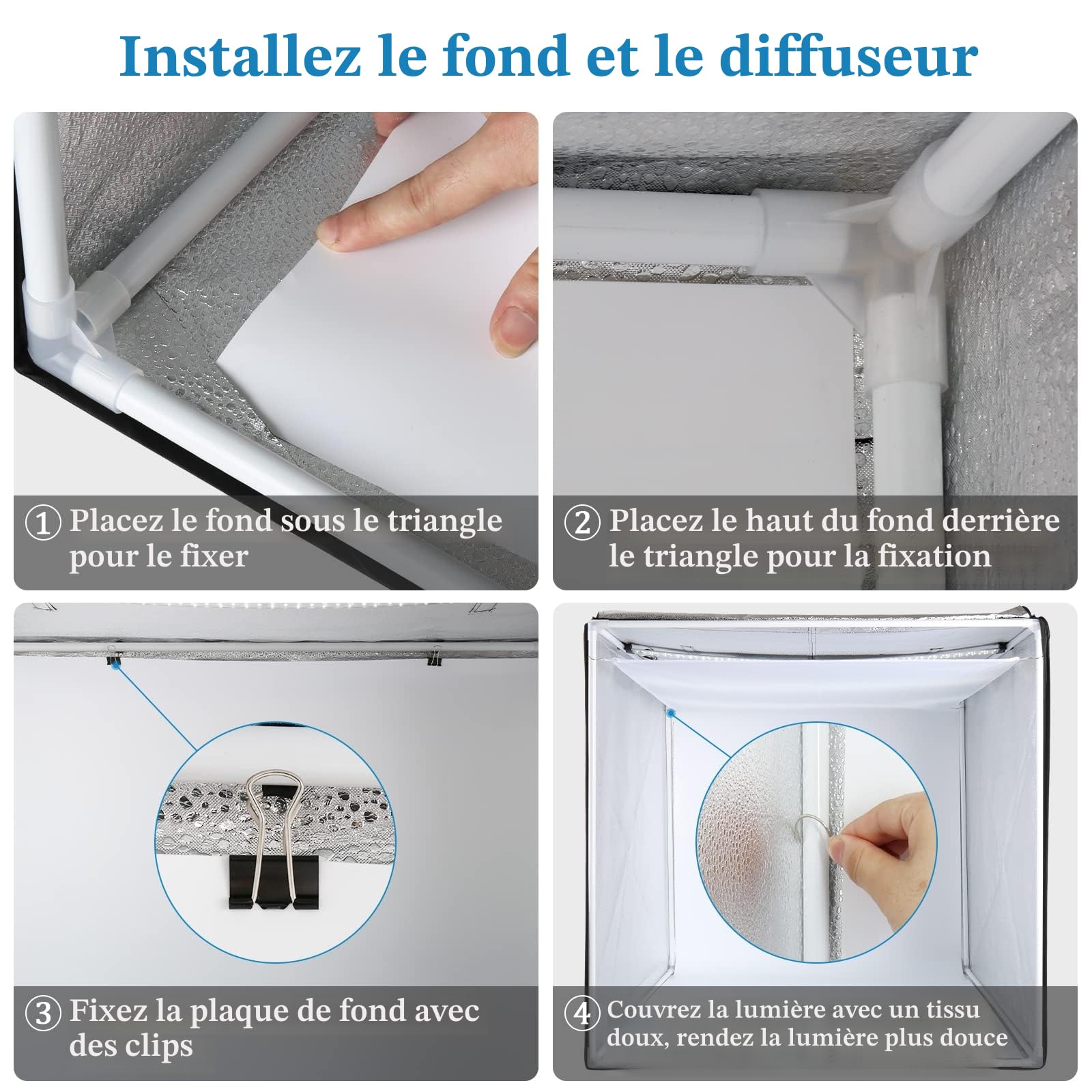 Boîte à lumière pliable portable pour studio photo, 81,3 x 81,3 x 81,3 cm, tente de prise de vue avec lumières LED CRI95+ à intensité variable et 4 toiles de fond pour photographie de produit
