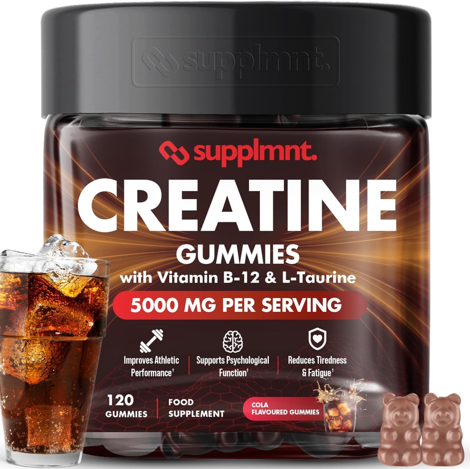 Creatine Gummies 5000mg 120ct Max Strength Muscle Growth/Recovery Supplements for Men & Women Creatine Monohydrate, B12 & L-Taurine Chewable Gummies, 1 Month Supply (Cola)
