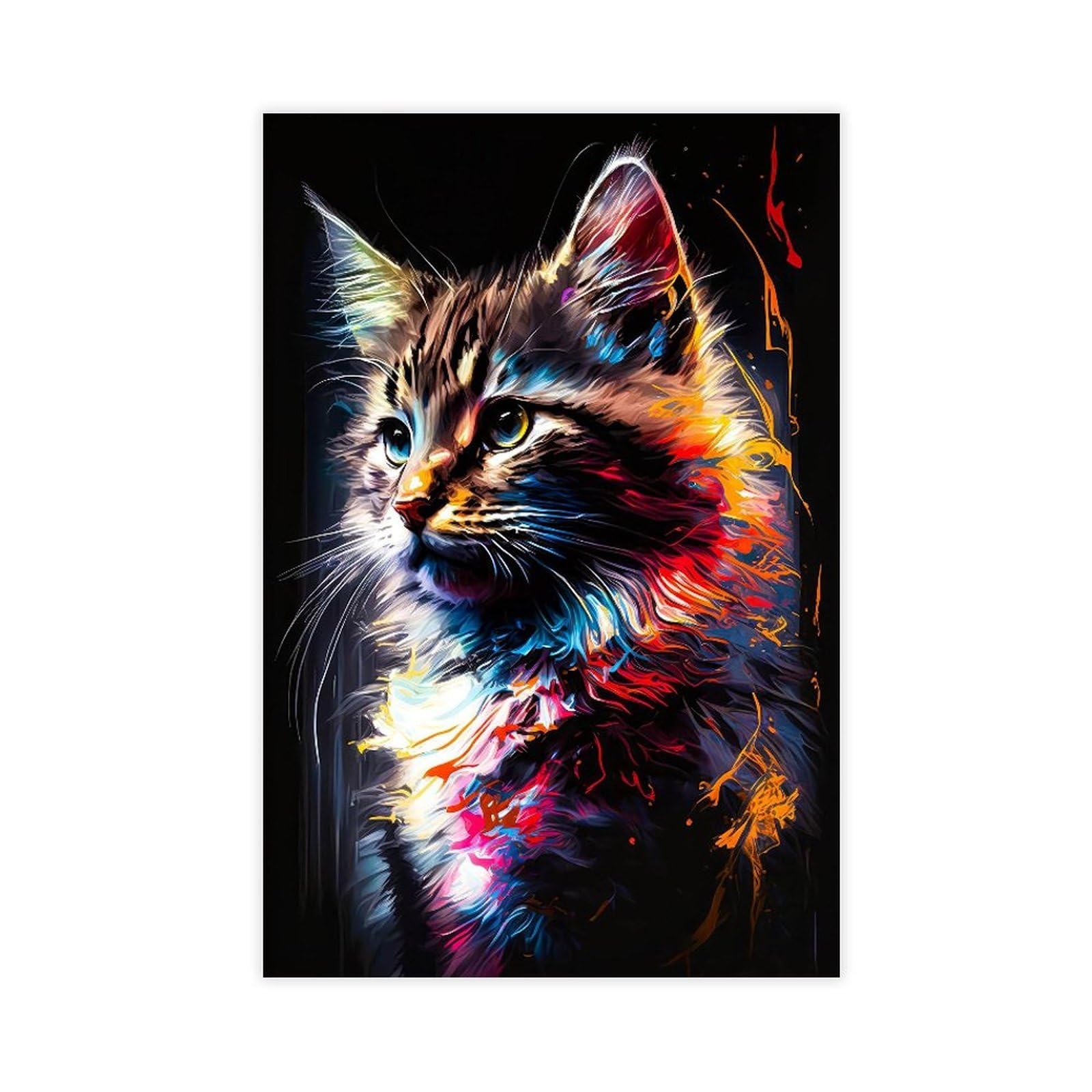 Qnvjqkdsi Unframe Watercolor Cat Animal Art Canvas Poster Bedroom Decor Landscape Office Room Decor Gift 16" L X 24" W