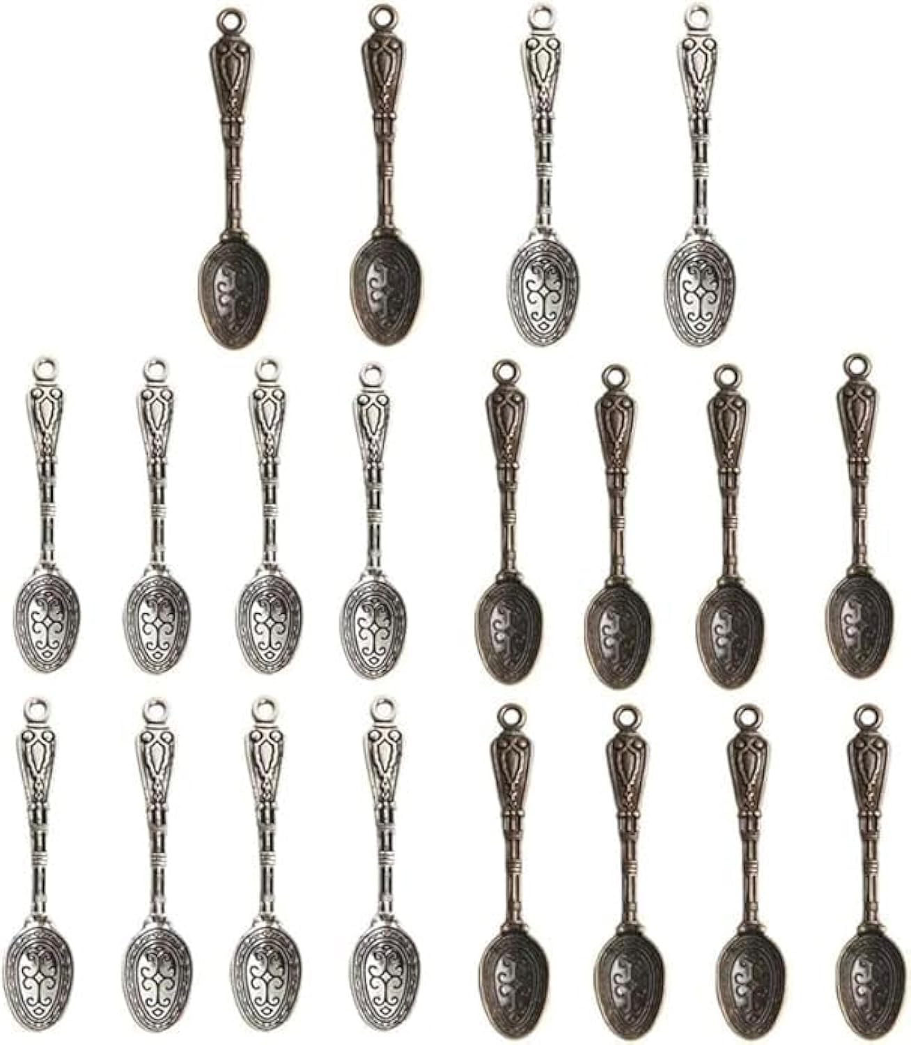 WsjiaboFux 20Pcs Antique Silver Color 10 x 49 mm Vintage Carved Spoon Metal Charms Accessories Beading Supplies for Women