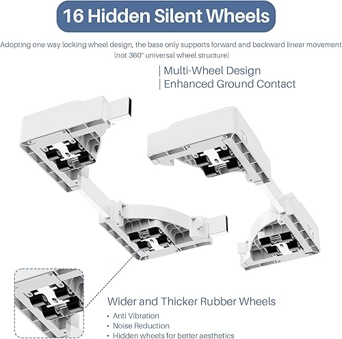 Miniatura 8 de Rodillos ajustables para electrodomésticos, resistente, soporte móvil para lavadora y secadora con 16 ruedas de bloqueo silenciosas ocultas,