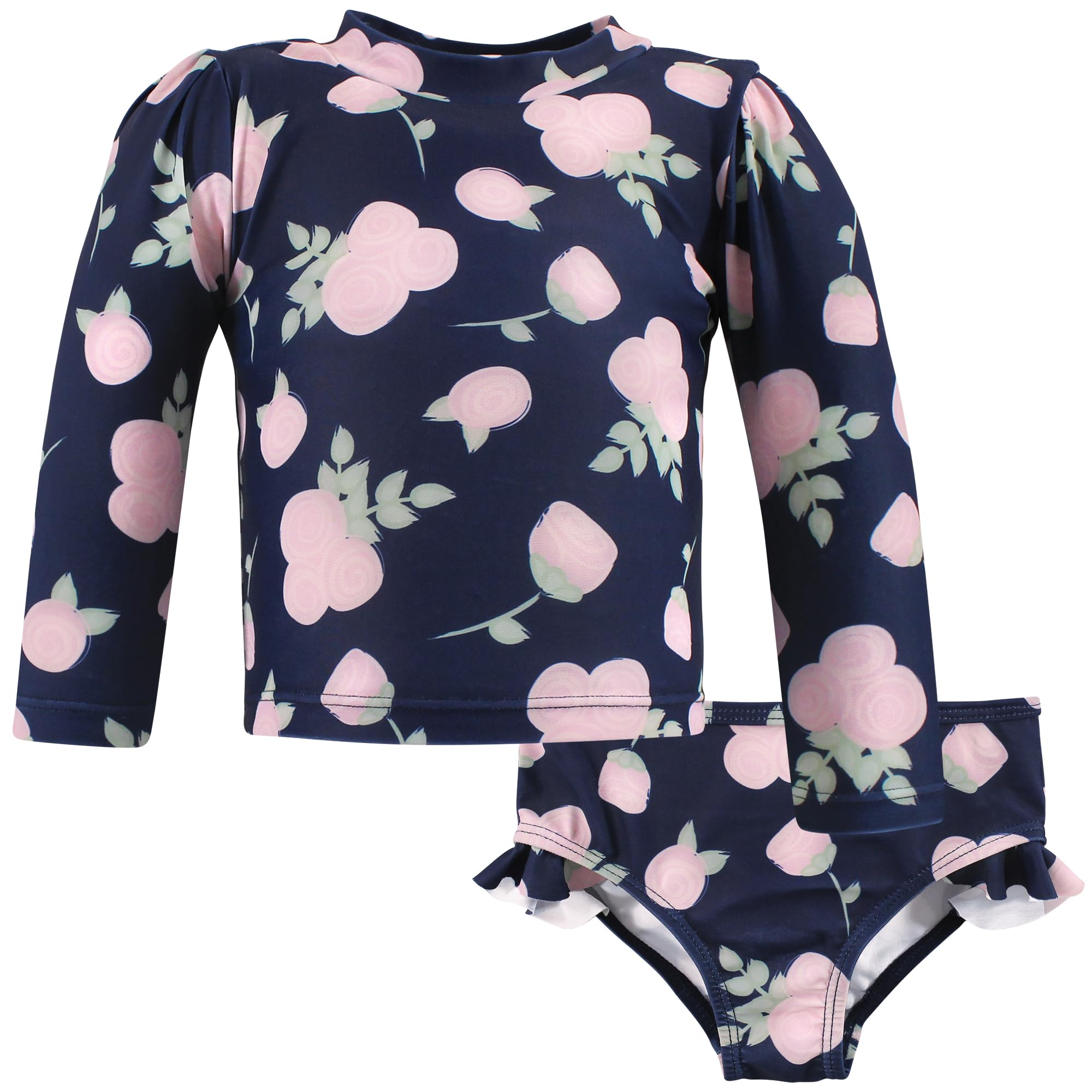 Hudson Baby Unisex Baby Swim Rashguard Set, Navy Rose, 5T