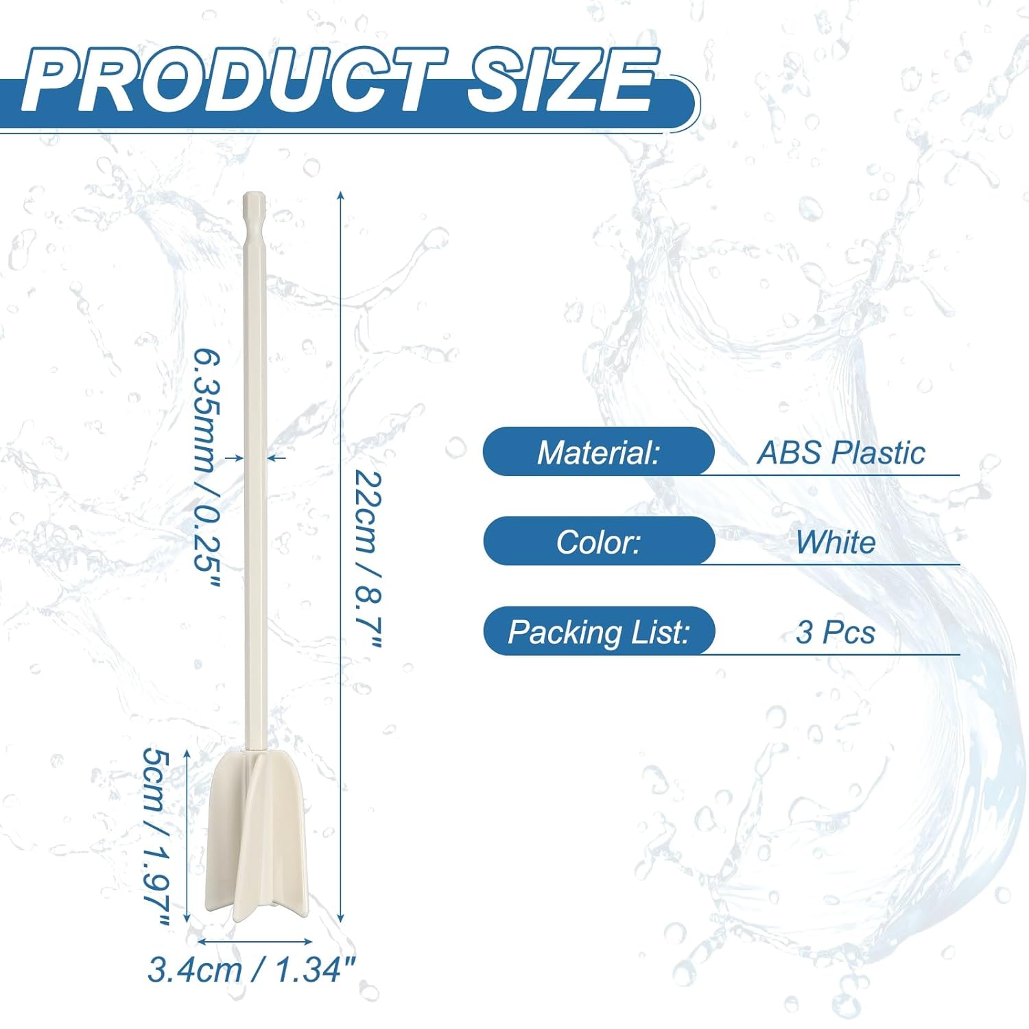 PATIKIL 3Pcs Silicone Resin Mixer Paddles, 8.7" ABS Plastic Paint Stirrers Paint Mixer Drill Attachment Epoxy Stirrer for Resin Silicone Paddle Works with 1/4" Hex Shank, White