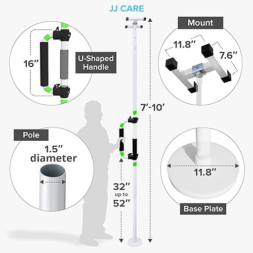 Miniatura 3 de JJ CARE Barra de transferencia  Barra de agarre de suelo a techo con altura de mango ajustable, barra de agarre de 7 a 10 pies para ancianos, riel