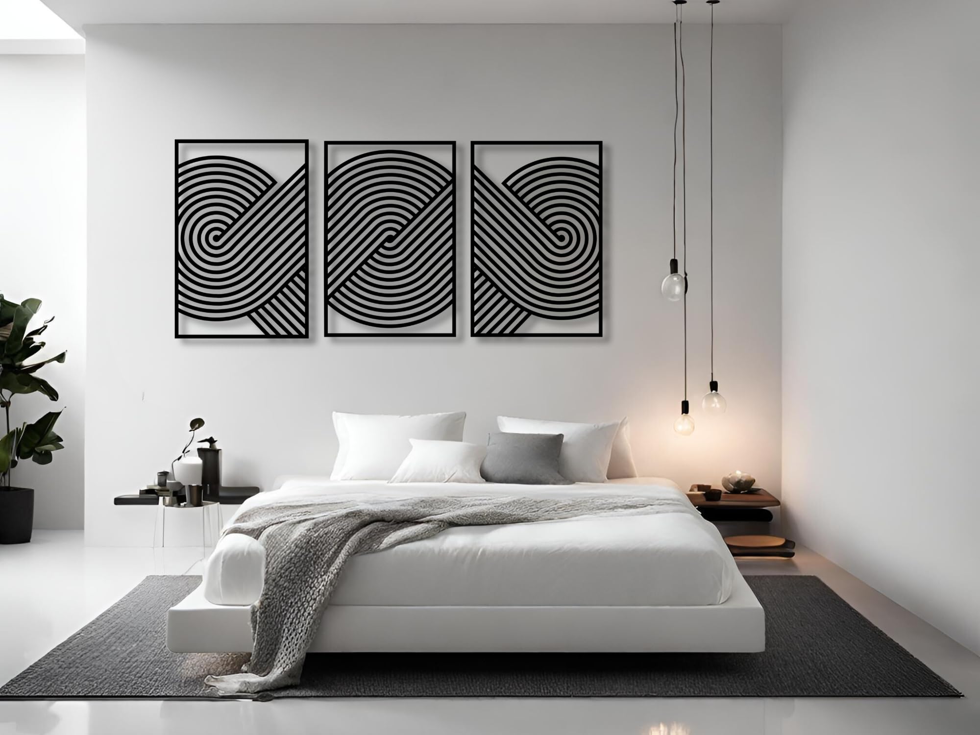 VAILLA ® Decoración de pared geométrica, Cuadros modernos sala de estar, Decoración 3D Murales de madera, Cuadros de pared en negro y dorado, cuadros de dormitorio para sala de estar… (Geométrico 6)