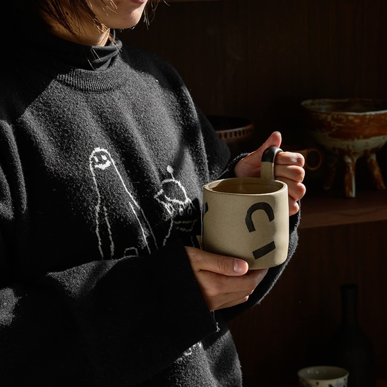 Tazas de Café Copa de café geométrica creativa Manija grande de cerámica personalizada taza de té retra doméstica de la oficina de la oficina de la taza personalizada regalo para Hogar, Oficina, Fiest