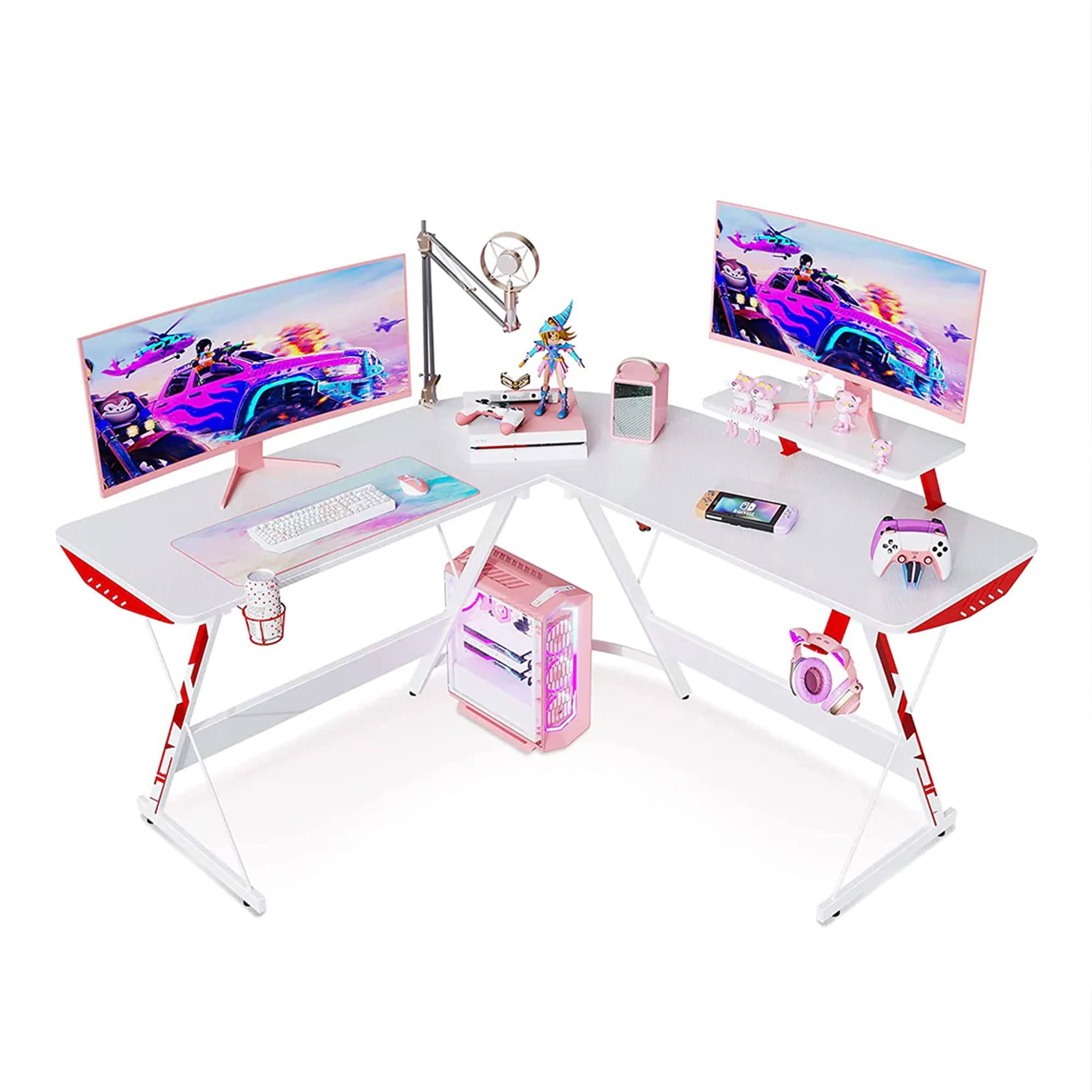 Buy MOTPK White Gaming Desk L Shaped, Gamer Desk Gaming Table with