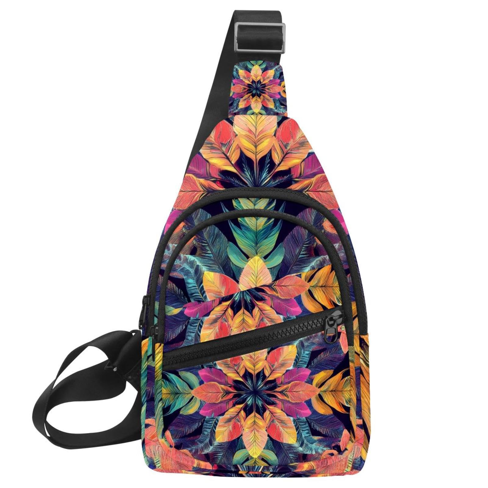Sac à dos à bandoulière abstrait multicolore avec sangle réglable