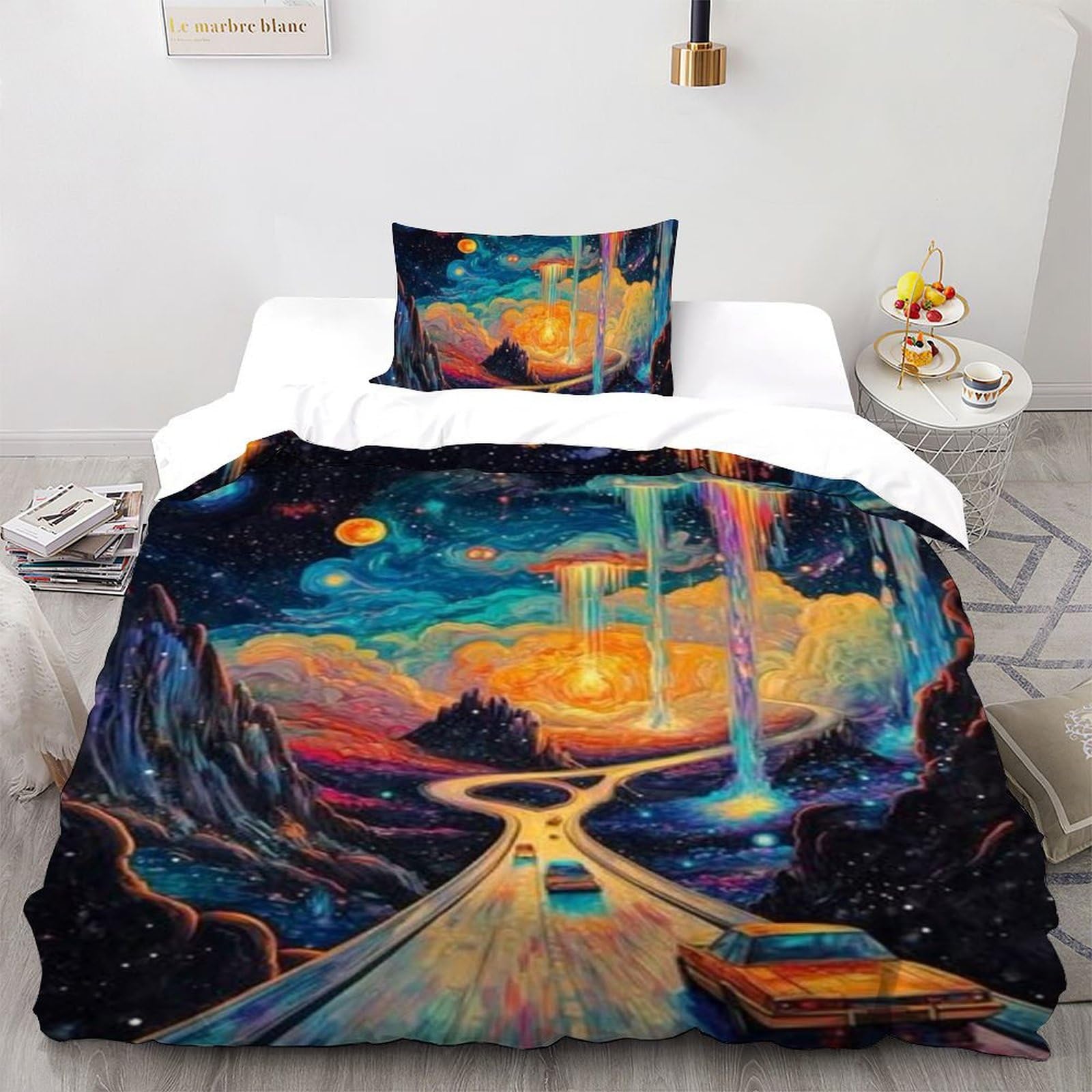 Housse de couette planètes microfibre haut de gamme imprimé 3D lit single 135x200