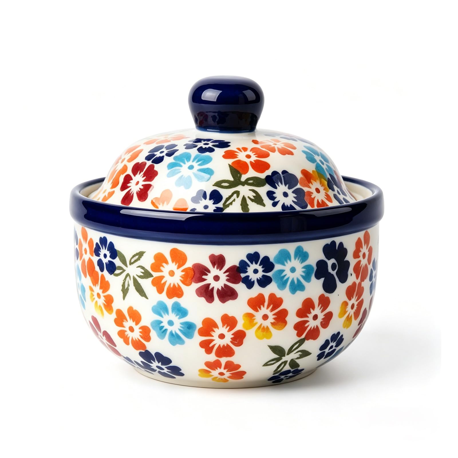 LUPATDY Mini Cocotte mit Deckel 330ml, Handbemalte Keramik-Stewtöpfe, Mehrzweck-Schalen für Suppe, Dessert, Eier, Creme Brûlée, Soufflé, Auflaufform Klein, Mikrowellen und Ofenfest (Gelbe Blume)