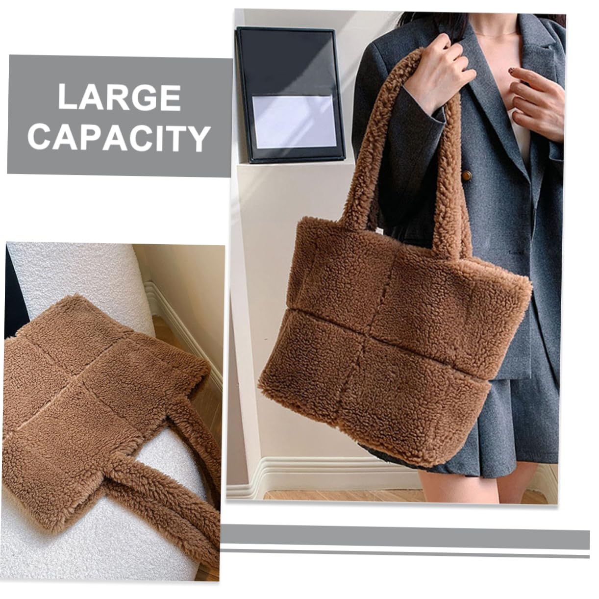 LIFKOME Große Plüsch Handtasche Damen Umhängetasche mit Geräumigem Innenraum und Komfortablem Material als Modische Schultertasche für Alltag und Freizeit