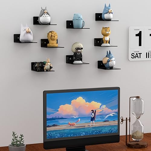 Miniatura 7 de Paquete de 2 estantes de pared pequeños de acrílico de 6 pulgadas, estante flotante para montaje en pared, repisas de exhibición de acrílico para