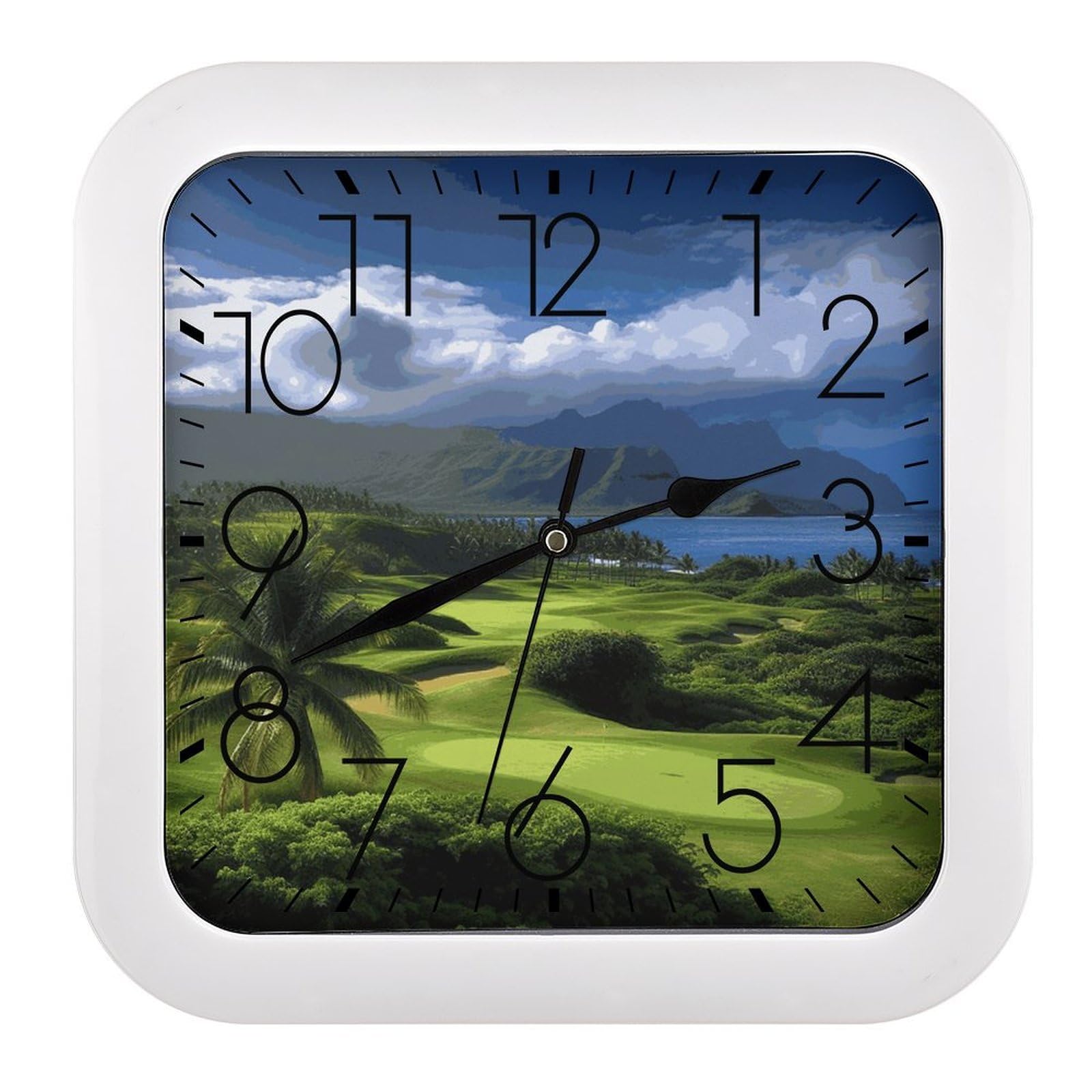 FekiLoot Scenic Hawaii Golf Tropical Wall Clock 10.2" Modern Farmhouse Square Clocks Silent No Ticking, Wall Art and Timepiece Clock for Shelf Table Mantel Or Bedside Clocks