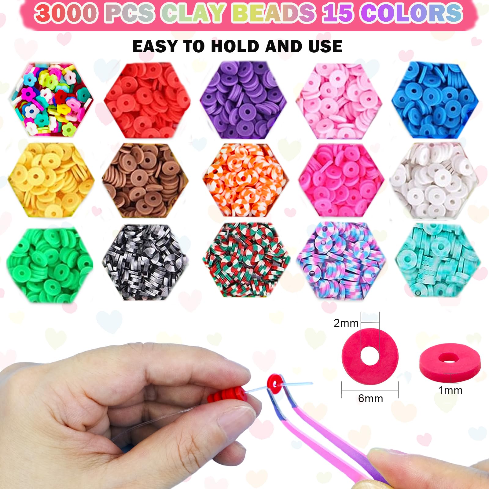 Flat Clay Beads Bracelet Making Kit Jewelry Making Kit for Beginner, 6mm Flat Polymer Heishi Beads Letter Bead Friendship Bracelet Beads DIY Arts and Crafts Kit, Gifts Toys for Girls Age 6-12 (3000+)