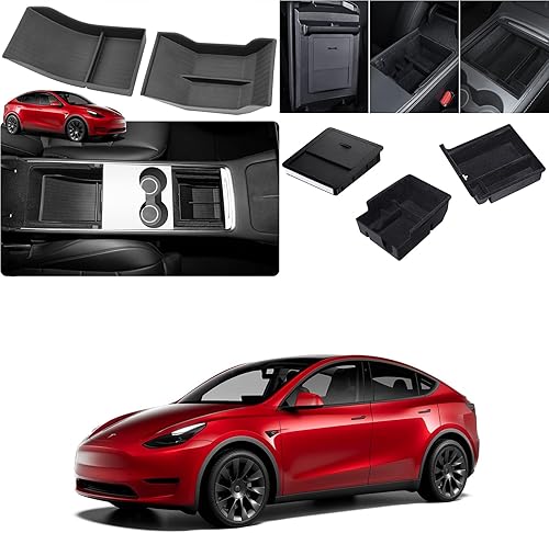 Basenor Almacenamiento inferior inferior de control Tesla Model Y y organizador de consola central de 3 piezas