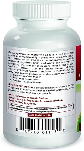 Miniatura 2 de Best Naturals Suplemento GABA 750 mg 180 cápsulas vegetales ayuda para dormir Naturals