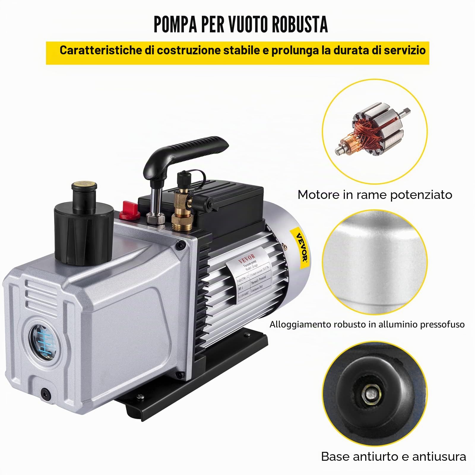 VEVOR Pompa per Vuoto 42,4 x 25,4 x 16 cm Pompa per Vuoto ad Alta Efficienza 339,8 L/min 5 Pa Ideale per Il Condizionamento Domestico, La Manutenzione Automobilistica, L'imballaggio Sottovuoto