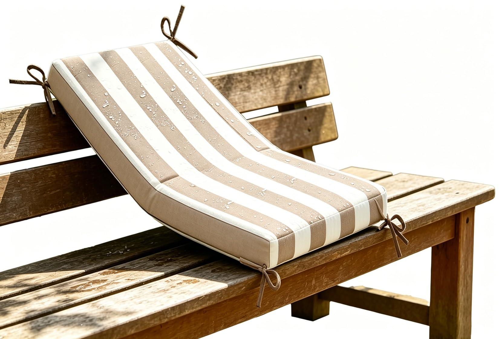 ILiemao 80% Waterproof Outdoor Bench Cushions with Foam Filling Striped, Replacement Cushion for Patio Garden Chairs, Seat Cushion with Non-Slip Ties, 2" 5cm Thick(Camel White,120x50 cm 47x20 in)