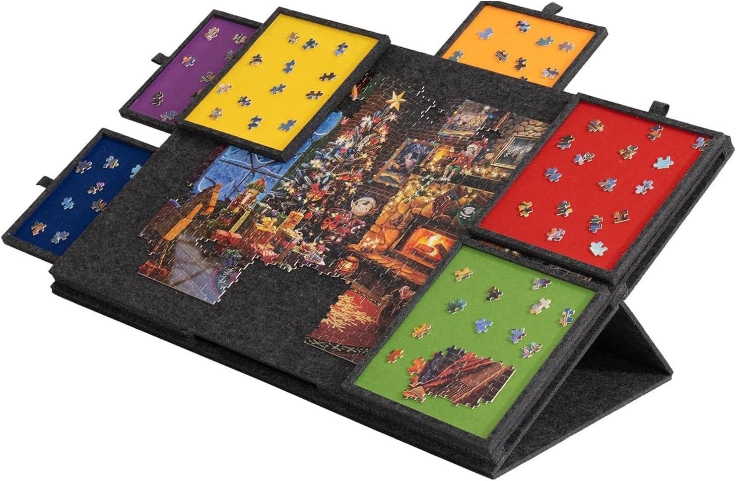 Jigsaw Puzzle Board,Adjustable Foldable Bracket/Stand,Portable Puzzle Mat with Cover and 6 Drawers,Jigsaw Board with 4 Foldable Sorting Trays for Up to 1000 Pieces(Colourful)