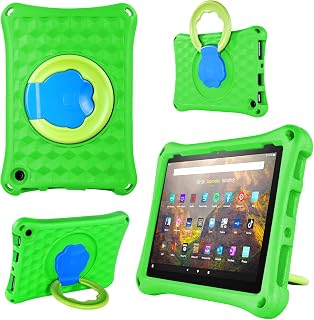 GTOMY Case for Amazon Fire HD 10 inch 2021 Tablet, Lightweight Shockproof 360 ° Rotation Handle Stand Portable Kids Case Not for iPad/Andriod/Samsung 10" Tablet (Green)