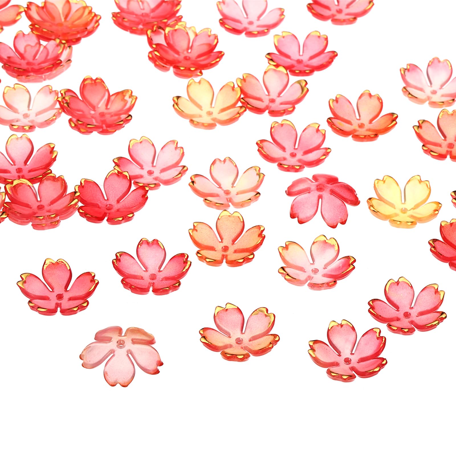 PATIKIL Acrylic Flower Beads, 100 Pcs 18mm Gold-Plated Gradient Cherry Blossom Floral Spacer Beads for Bracelets Earrings