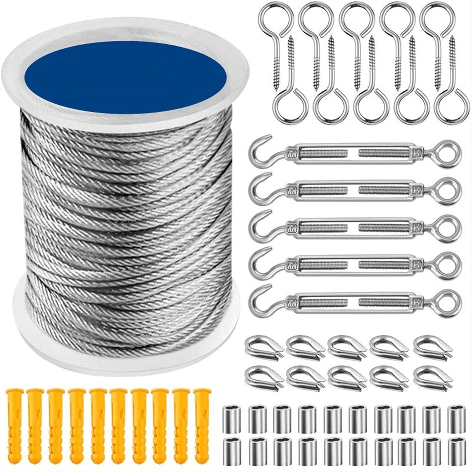 Cavo Acciaio,Corda Metallica 1. 5M / 30M. Kit di ringhiera del cavo del cavo Giardino Giardino Vite pesante Vite a vite per occhio Tenditore Tenditore Tenditore Tenditore Filtro Cavo Cavo Corda(30M)