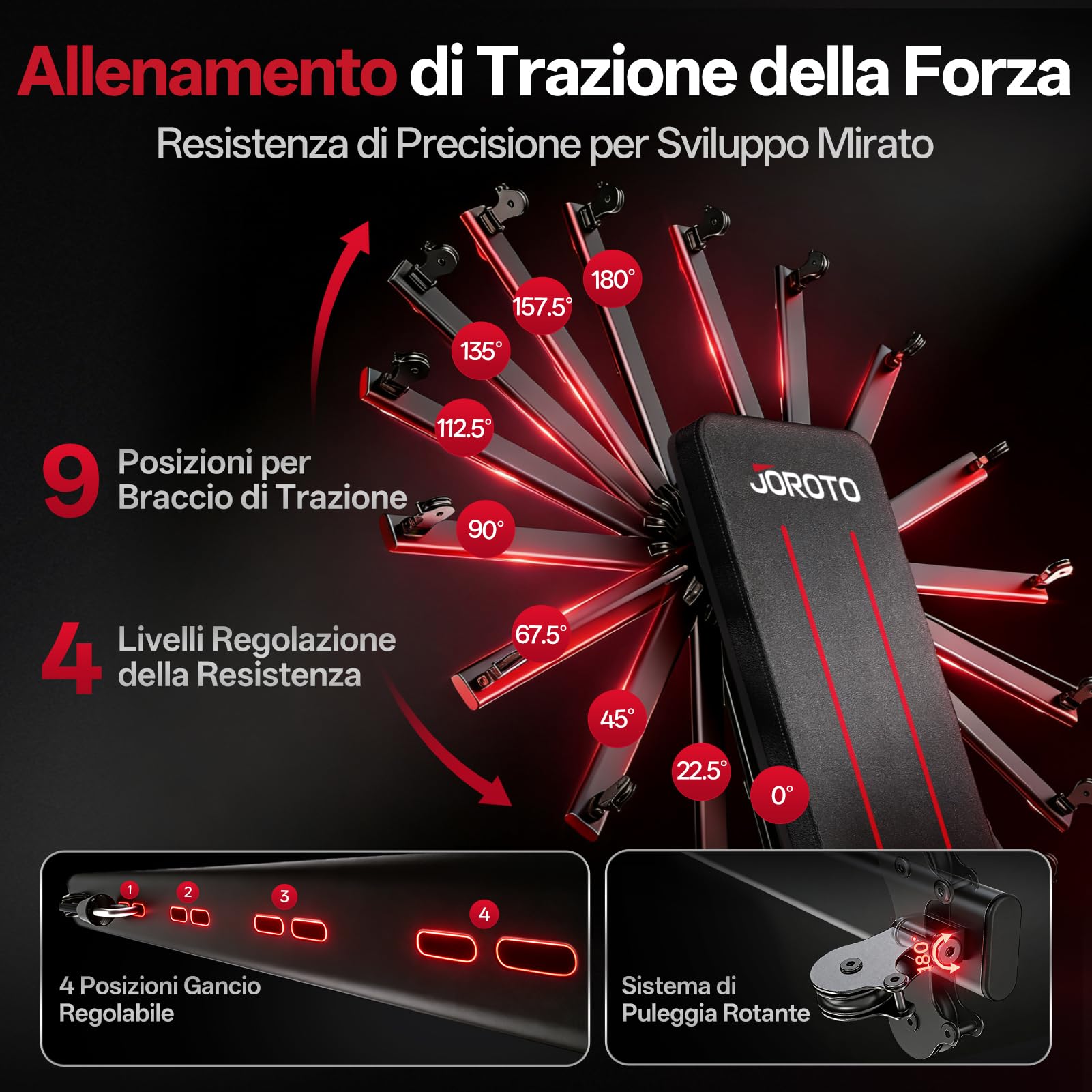 JOROTO MD85 Panca Palestra Regolabile con Deposito Integrato, 990LBS/450KG Capacità Panca Pesi Multifunzione, Braccio di Trazione 9 Posizioni e Schienale 7 Posizioni Panca Piana per Palestra a Casa