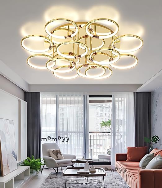 MOMOYY Moderne LED Plafondlamp Goud Dimbare Plafondlamp Grote Woonkamer Licht Galvanisch Proces Plafondlampen Met Afstandsbediening Verlichting Energiebesparende Lamp Voor Slaapkamer Eetkamer (12 koppen) photo 2