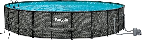 Funsicle Oasis Designer - Piscina sobre el suelo con marco redondo de 22 x 52 pulgadas con bomba de filtro SkimmerPlus, patrón de espiga oscura