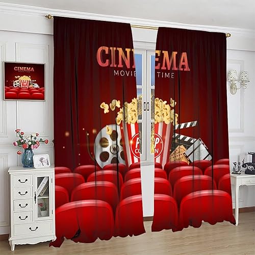 Miniatura 163 de Cortinas opacas para cine en casa, diseño retro moderno, tiras de película de palomitas de maíz para cámara de película, bolsillo para barra,