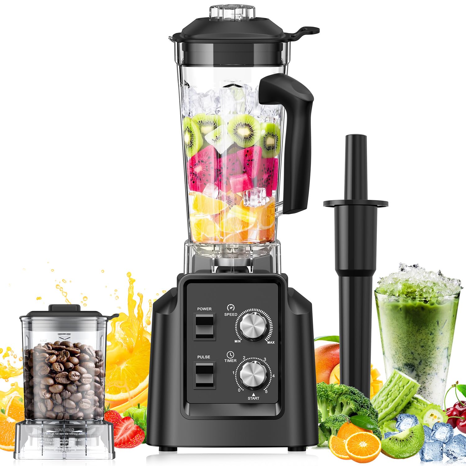 Blender for Smoothies, Smoothie Blender, 2-in-1 Blenders & Grinder Combo, Smoothie Maker, 1800 Peak Watts, 68 Oz Large Capacity, BPA-Free Countertop Blenders for Ice Crushing, Frozen Drinks, Black