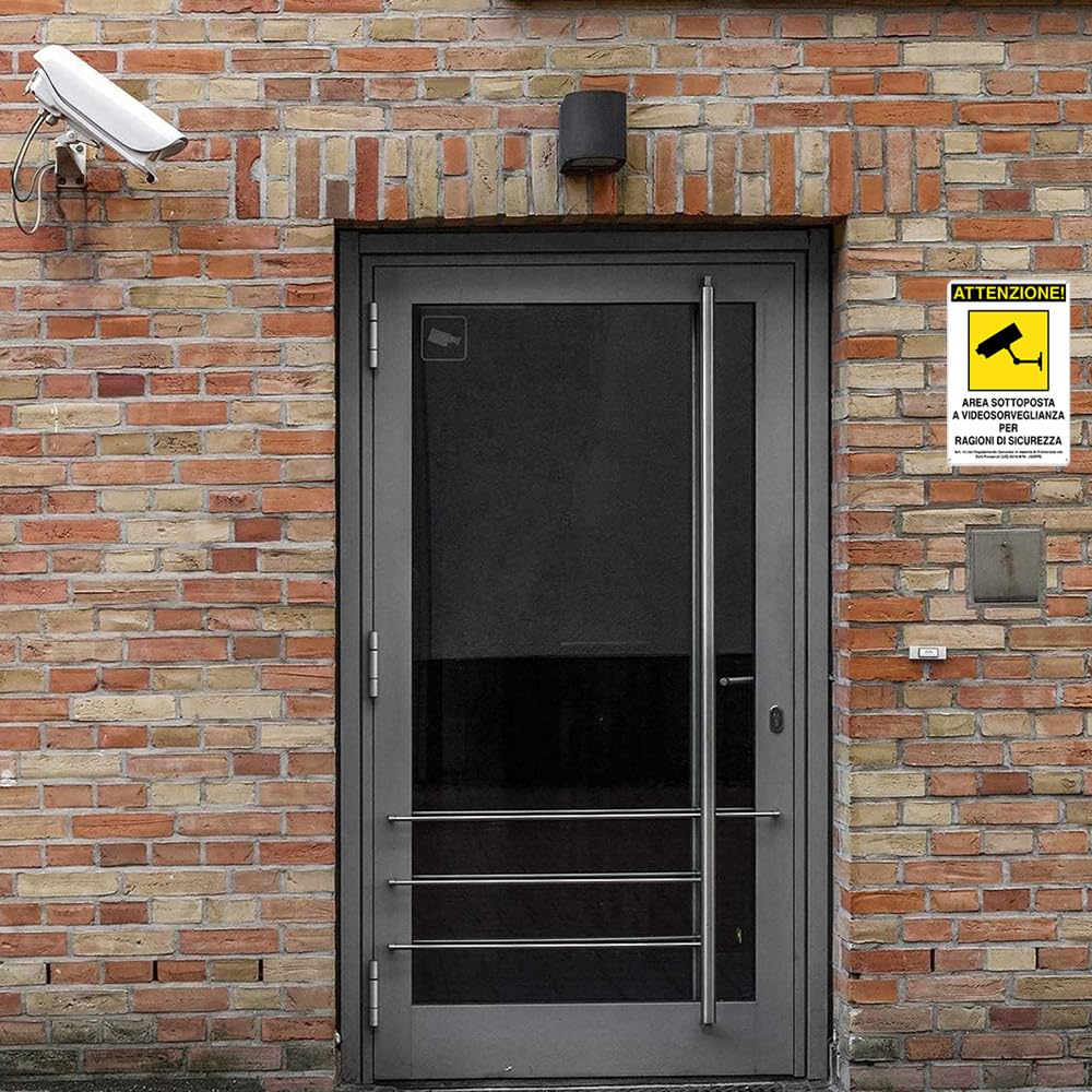 Virsus Cartello Area Videosorvegliata per ragioni di sicurezza 955/A, Misura 20x30 cm, Pannello di Sorveglianza in Alluminio, per Aziende, Uffici, Magazzini, Condomini, Immobili (6)